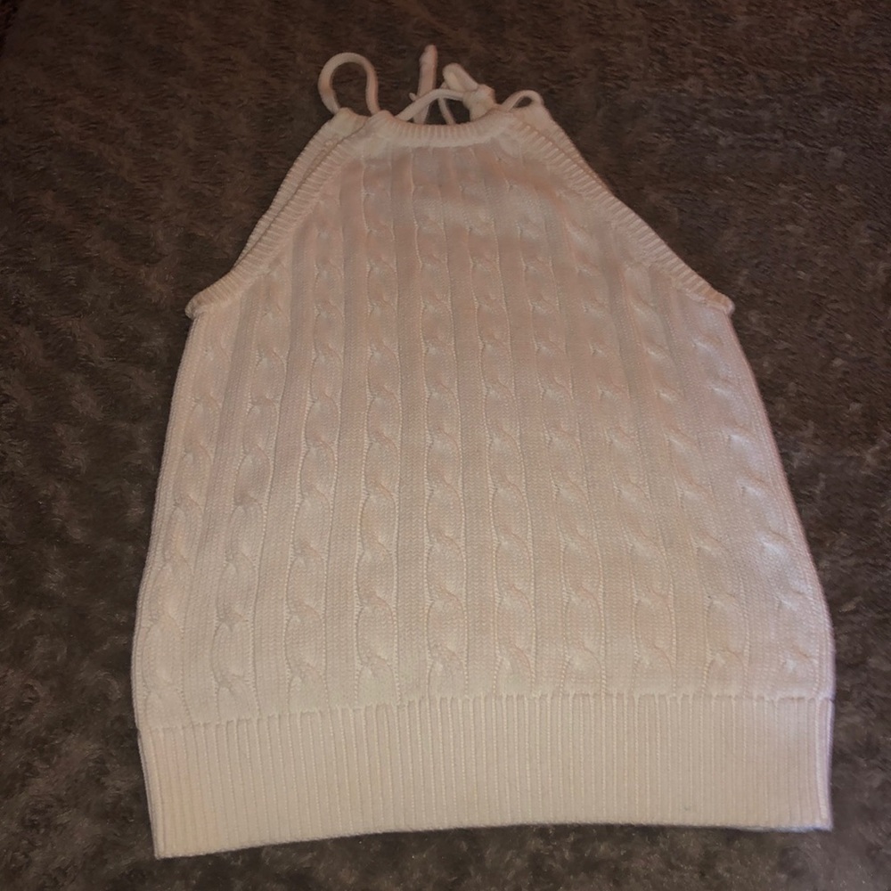 White halter cable sweater